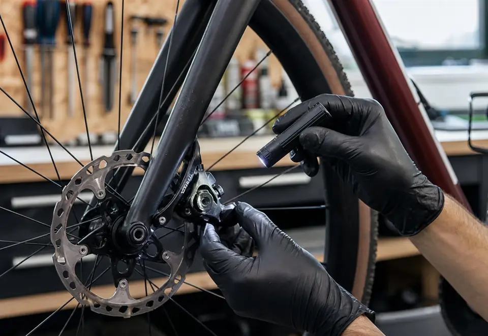 A close inspection of a modern bicycle disc brake